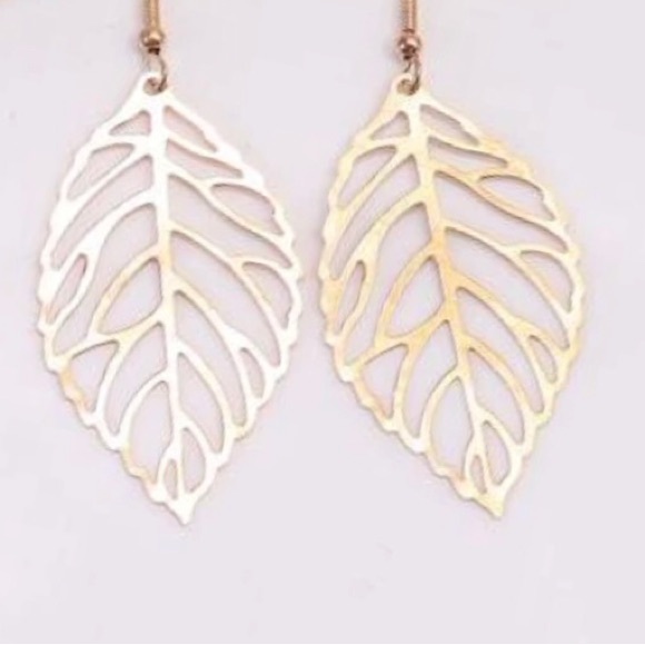 “Autumn” Fall Gold Lasercut Cut-out Hollow Leaf Leaves Nature Boho Hippie Dangle - Picture 9 of 16